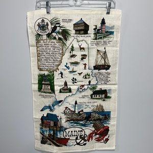 State Of Maine Kay Dee Handprints Linen Tea Towel NEW gift collectible